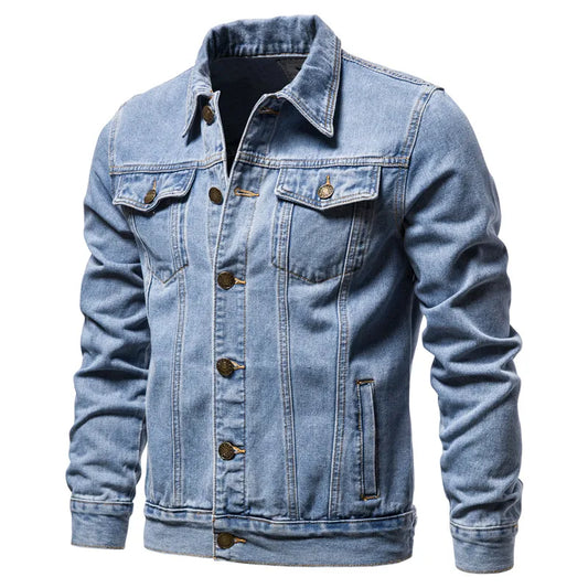 Men’s Slim Fit Denim Jacket – Vintage Motorcycle Style, Autumn Casual Cotton Coat