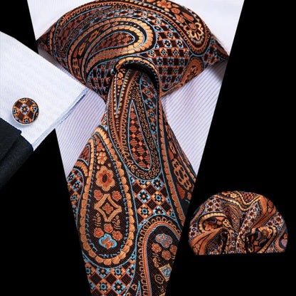 Paisley Men’s Silk Tie Set – Necktie, Pocket Square & Cufflinks – Elegant Gift for Weddings, Business & Parties