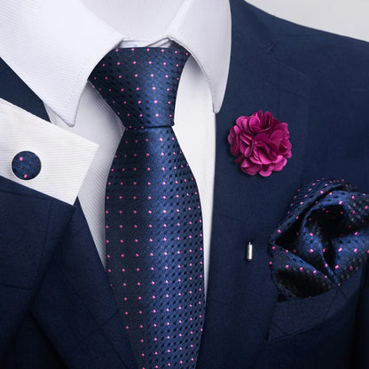Luxury Men’s Floral Paisley Tie Set – Black & Gold Necktie with Matching Pocket Square, Cufflinks & Brooch | Elegant Wedding, Business, Dinner & Cocktail Look