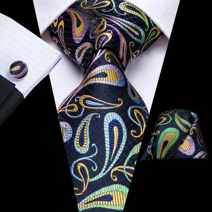 Paisley Men’s Silk Tie Set – Necktie, Pocket Square & Cufflinks – Elegant Gift for Weddings, Business & Parties