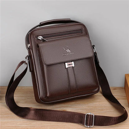 Men’s Crossbody Shoulder Bag - Vintage Large Capacity Waterproof PU Leather Messenger Tote