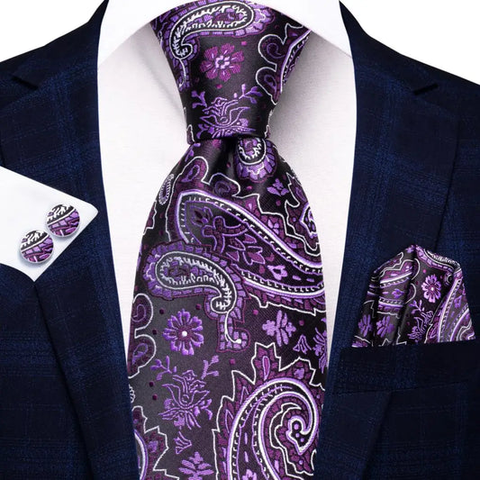 Paisley Men’s Silk Tie Set – Necktie, Pocket Square & Cufflinks – Elegant Gift for Weddings, Business & Parties