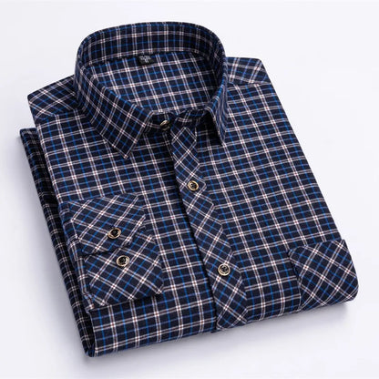 Men’s Soft Cotton Flannel Plaid Shirt – Long Sleeve Regular Fit Brushed Casual Shirt with Single Chest Pocket