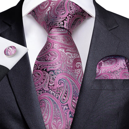 Men’s Paisley Tie Set – Luxury Silk-Feel Necktie, Pocket Square & Cufflinks – Formal Wedding & Prom Gift Set