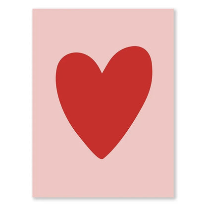 Valentine's Day Queue Gallery Printable Poster - Vintage Romantic Wall Art Cute Pink Heart Canvas Painting for Home Bedroom Decoration