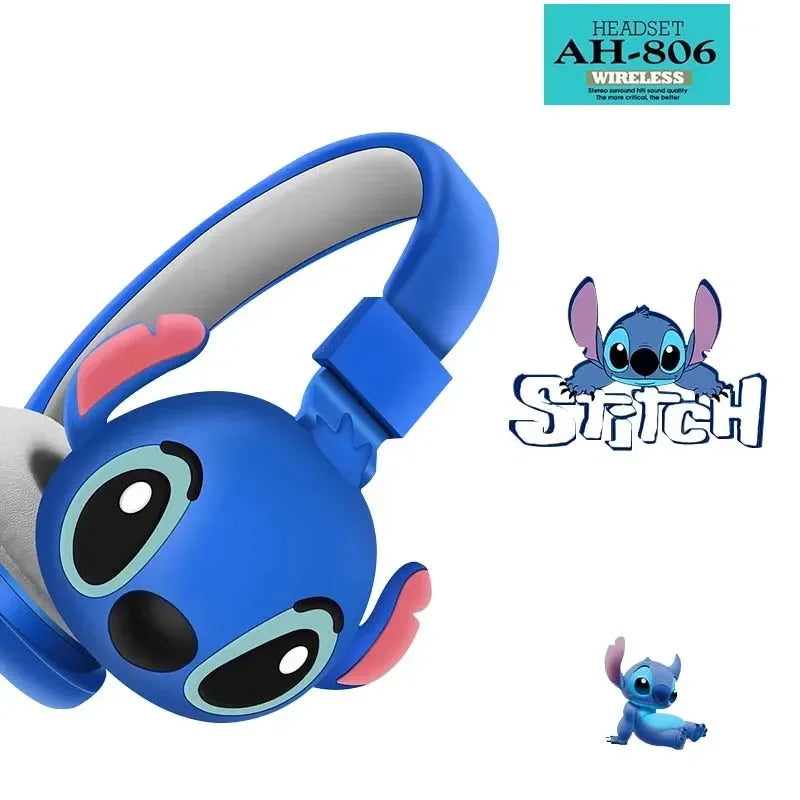 Disney Stitch Wireless Bluetooth Headphones AH-806 Hi-Fi Stereo Sound Foldable Design Fun Anime Style