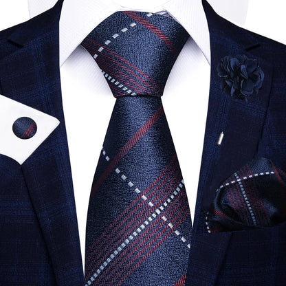 Red Paisley Tie Set for Men – 8cm Necktie, Matching Handkerchief, Cufflinks & Pin – Formal Wedding & Party Accessories