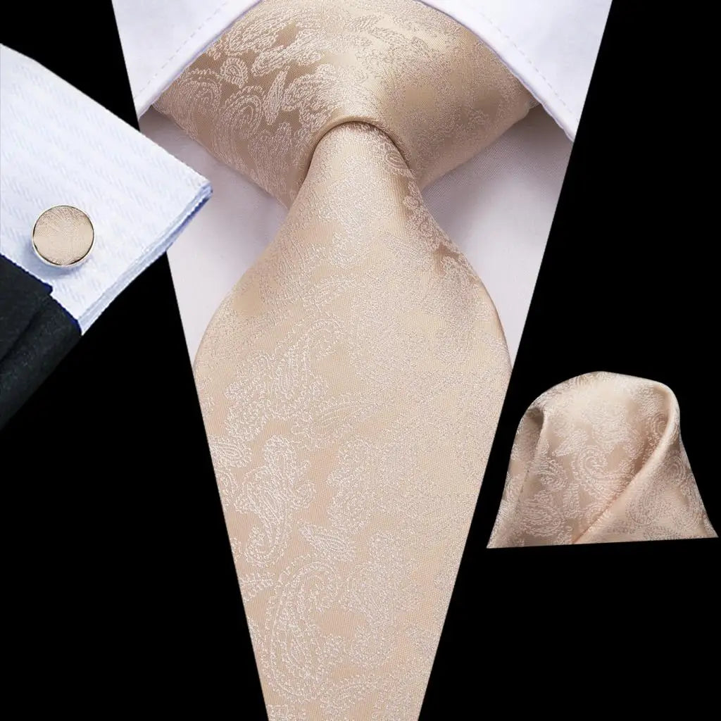 Paisley Men’s Silk Tie Set – Necktie, Pocket Square & Cufflinks – Elegant Gift for Weddings, Business & Parties