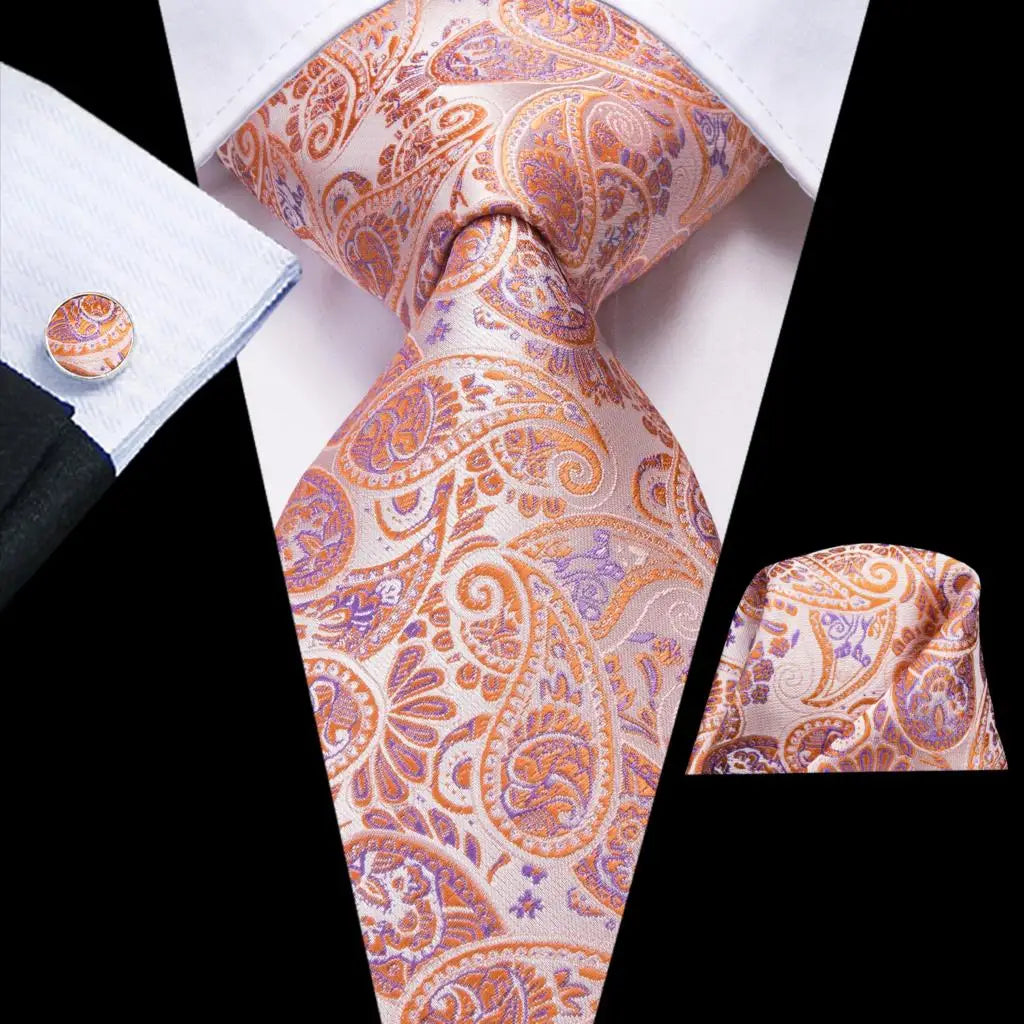 Paisley Men’s Silk Tie Set – Necktie, Pocket Square & Cufflinks – Elegant Gift for Weddings, Business & Parties