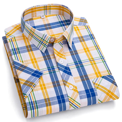 Plus Size 100% Cotton Plaid Short Sleeve Shirt for Men – Sizes Up to 8XL – Soft, Lightweight & Casual Summer Style