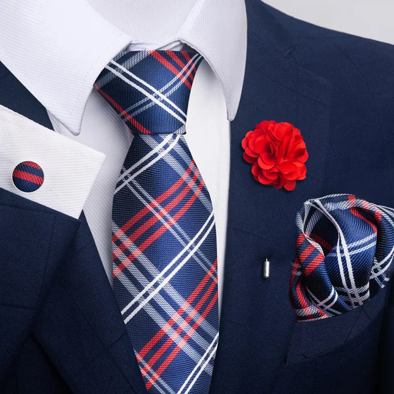 Luxury Men’s Floral Paisley Tie Set – Black & Gold Necktie with Matching Pocket Square, Cufflinks & Brooch | Elegant Wedding, Business, Dinner & Cocktail Look