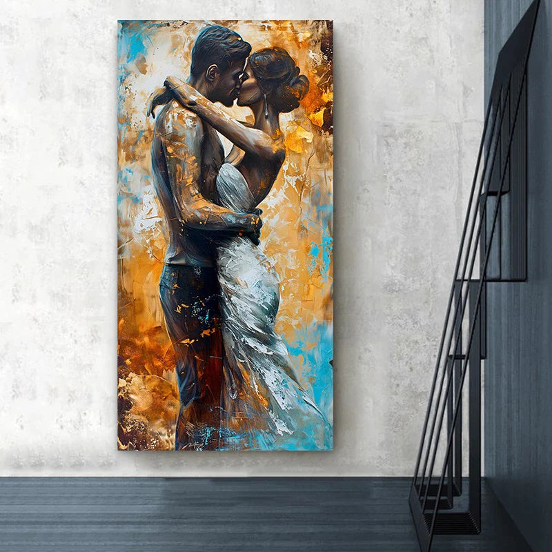 Romantic Girls Kissing Love Couples Canvas Painting Wall Art Blue Body Golden Touches Lesbian Poster Print Home Decor Cuadros