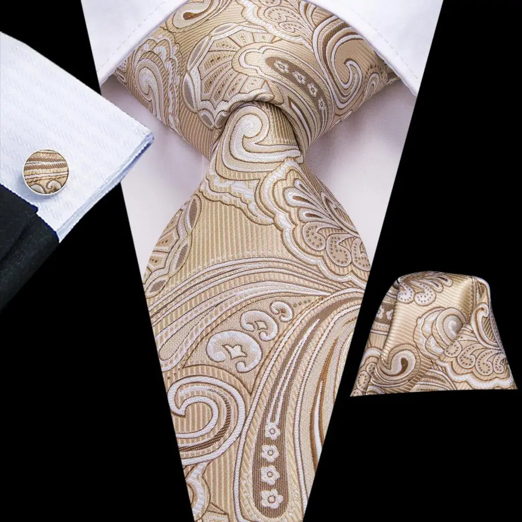 Paisley Men’s Silk Tie Set – Necktie, Pocket Square & Cufflinks – Elegant Gift for Weddings, Business & Parties
