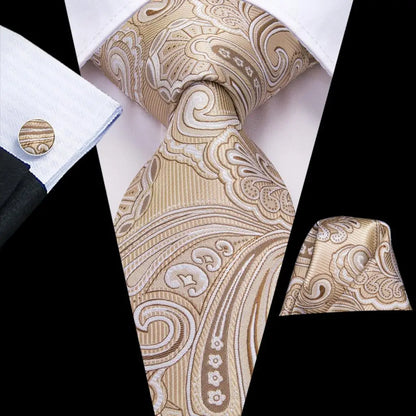Paisley Men’s Silk Tie Set – Necktie, Pocket Square & Cufflinks – Elegant Gift for Weddings, Business & Parties