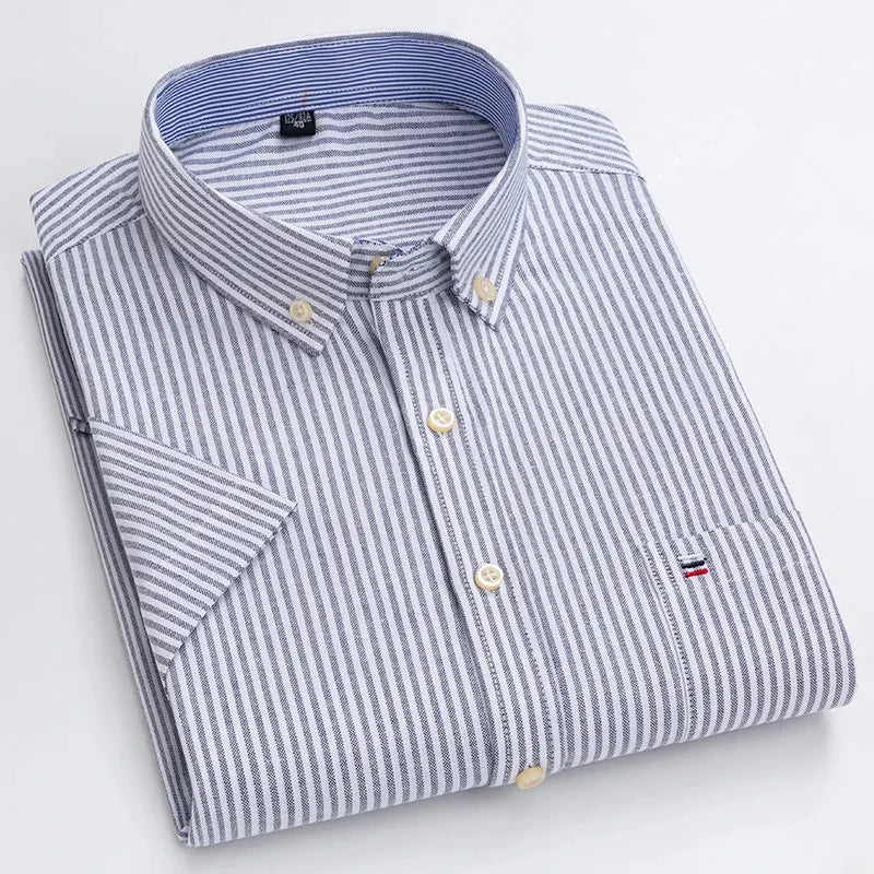 Men’s Premium Oxford Cotton Short Sleeve Shirt – Breathable Business Casual Summer Wear
