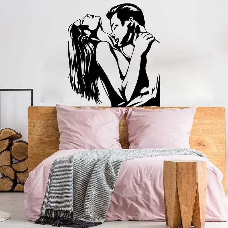 Modern Sexy Kiss Man Woman Girl Wall Sticker - Bedroom Naked Couple Romantic Wall Decal for Living Room and Couple Room Decor