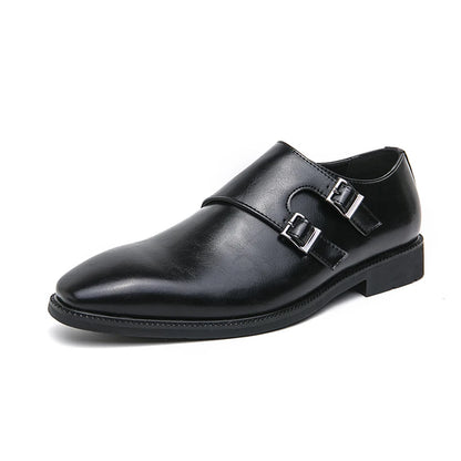 Men’s Retro Monk Strap Dress Shoes – Pointed Toe Leather Office, Business & Wedding Footwear