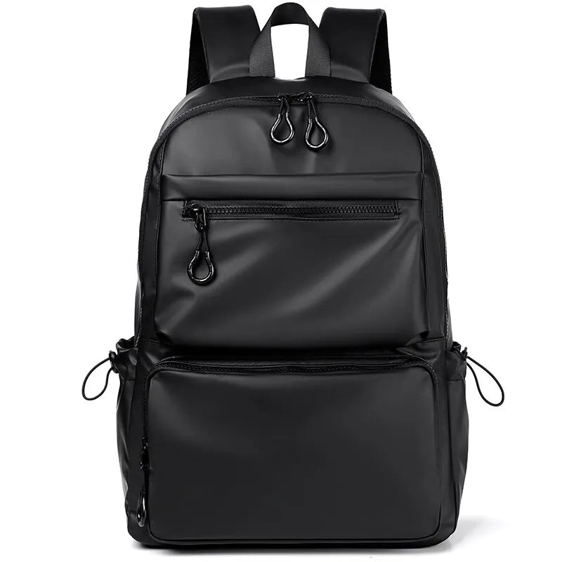 14 Inch Men's Backpack Large Capacity Travel Leisure Solid Color Pu Computer Backpack Fashion Men and Women Students Schoolbag