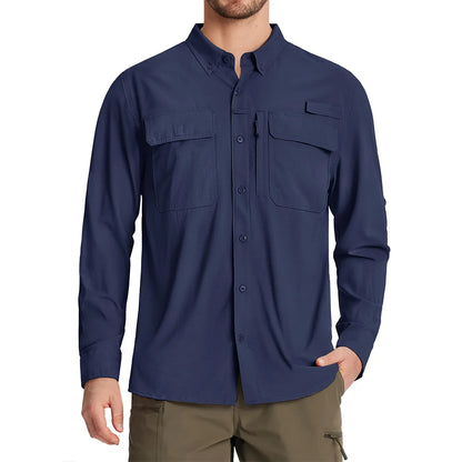 Men’s UPF 50+ Quick-Dry Long Sleeve Outdoor Shirt – Breathable, Lightweight Fishing & Hiking Cargo Top
