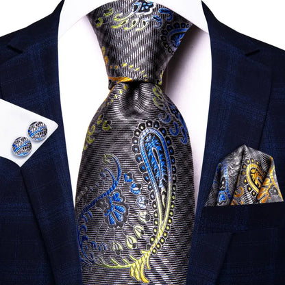 Paisley Men’s Silk Tie Set – Necktie, Pocket Square & Cufflinks – Elegant Gift for Weddings, Business & Parties