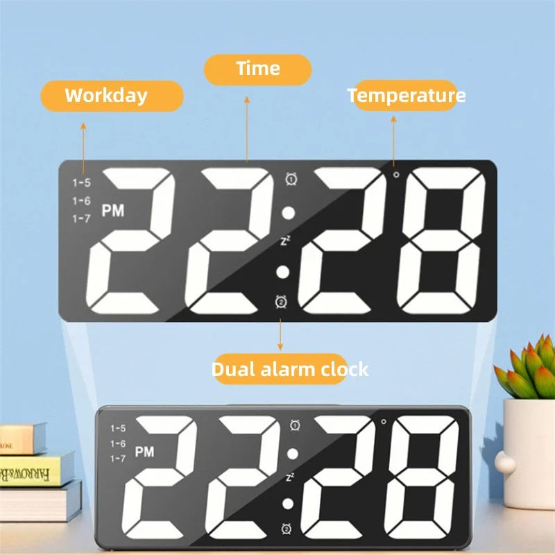 Digital Clock LED Alarm Clock Bedroom Electronic Desktop Clock with Temperature Display Adjustable Brightness 12/24 Hours