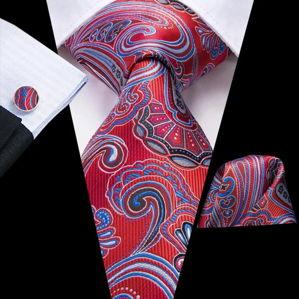 Paisley Men’s Silk Tie Set – Necktie, Pocket Square & Cufflinks – Elegant Gift for Weddings, Business & Parties