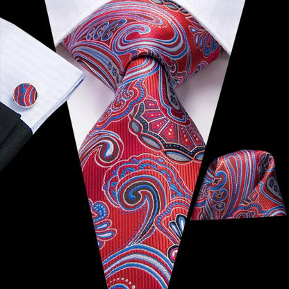 Paisley Men’s Silk Tie Set – Necktie, Pocket Square & Cufflinks – Elegant Gift for Weddings, Business & Parties