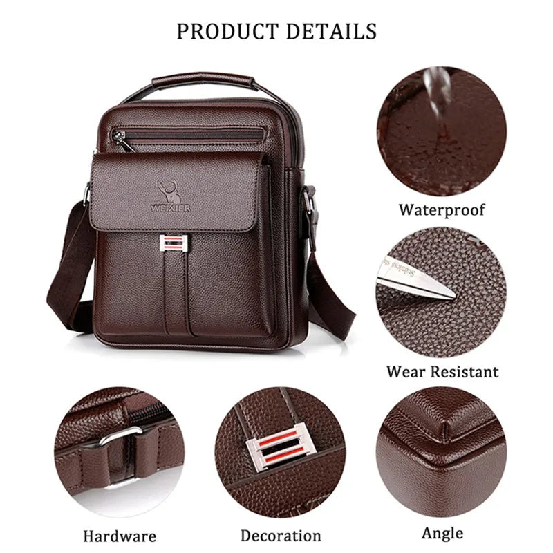 Men’s Crossbody Shoulder Bag - Vintage Large Capacity Waterproof PU Leather Messenger Tote