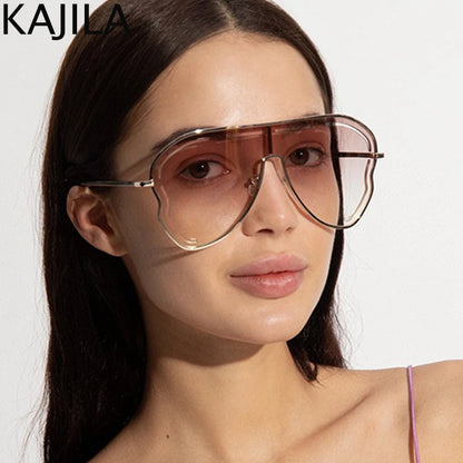 Oversized Hollow One-Piece Sunglasses Women Big Frame 2024 Luxury Brand Special-Shaped Sun Glasses for Ladies Eyewear Shades