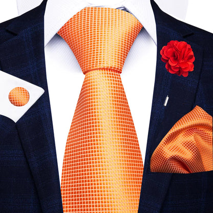 Red Paisley Tie Set for Men – 8cm Necktie, Matching Handkerchief, Cufflinks & Pin – Formal Wedding & Party Accessories