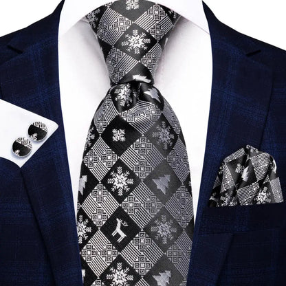 White & Grey Paisley Tie Set – Silk Necktie, Pocket Square & Cufflinks for Men – Formal Wedding & Business Accessory