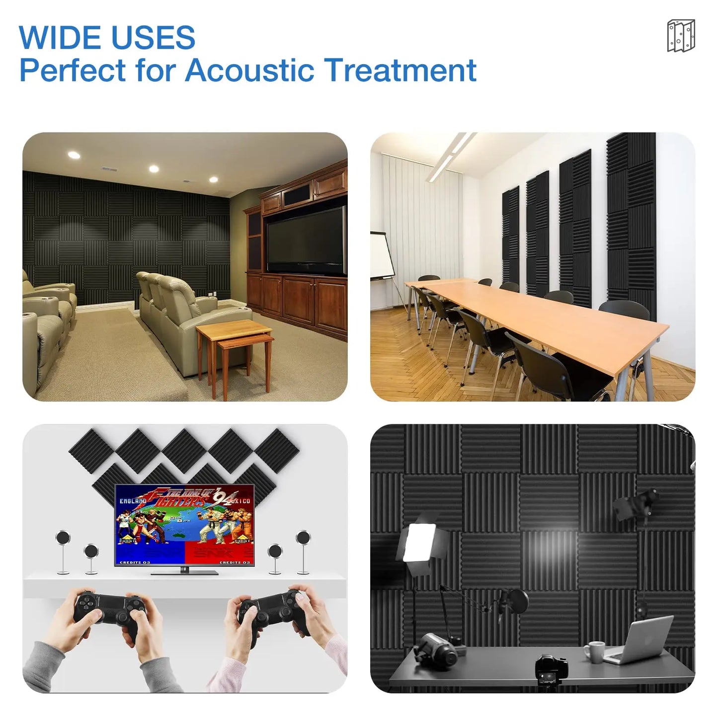 12 Pack Self-Adhesive Acoustic Panels – 1x12x12 Inch High-Density Soundproof Foam, Quick-Recovery Noise Reduction Wall Panels