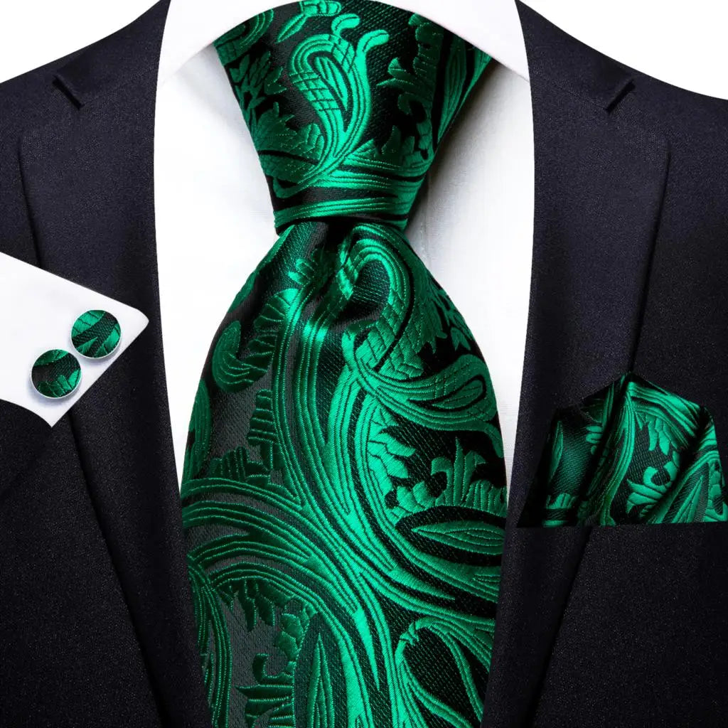 Paisley Men’s Silk Tie Set – Necktie, Pocket Square & Cufflinks – Elegant Gift for Weddings, Business & Parties