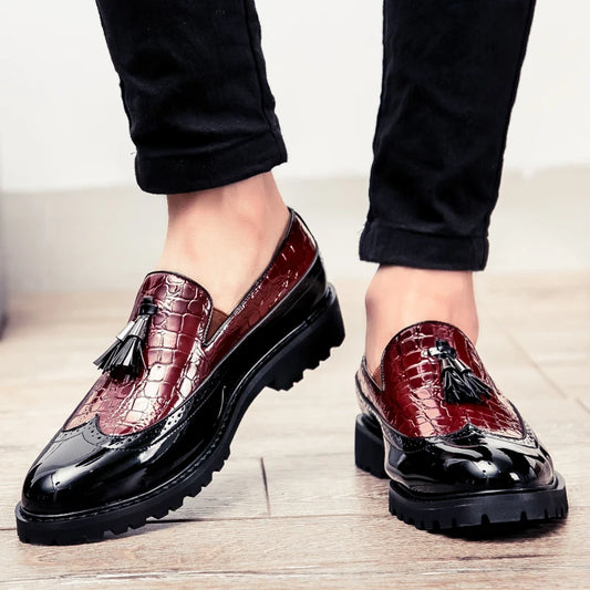 Men’s Luxury Bean Shoes – Business Casual Crocodile Print Leather, Size 46