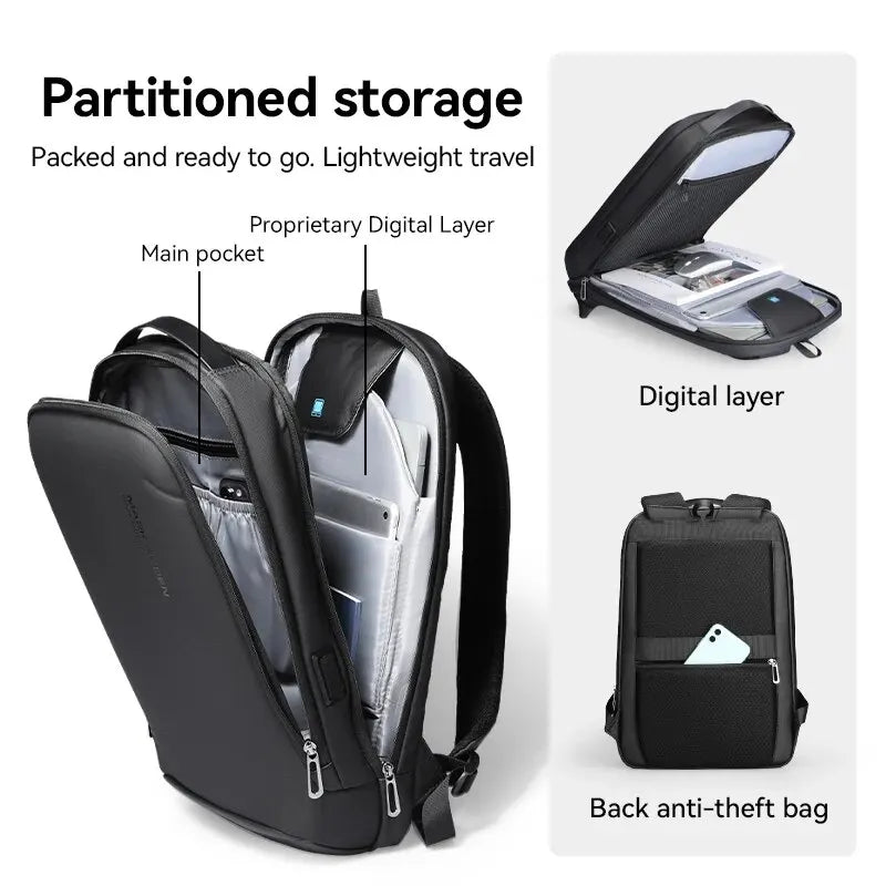 Slim Laptop Backpack for Men Business Minimalist Backpack YKK Zipper Scratch Resistant with USB