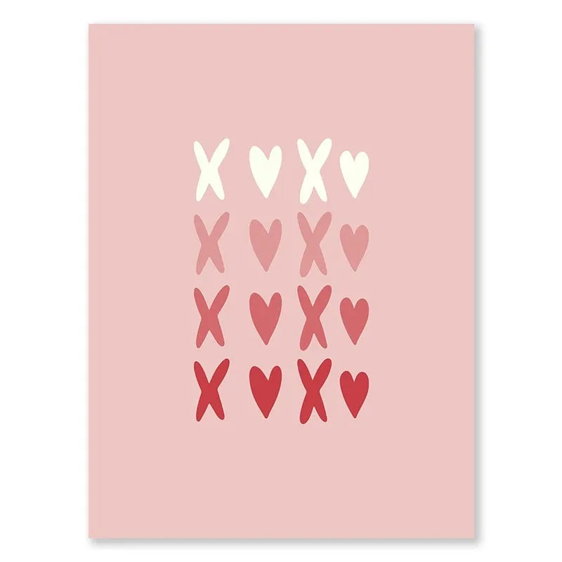 Valentine's Day Queue Gallery Printable Poster - Vintage Romantic Wall Art Cute Pink Heart Canvas Painting for Home Bedroom Decoration