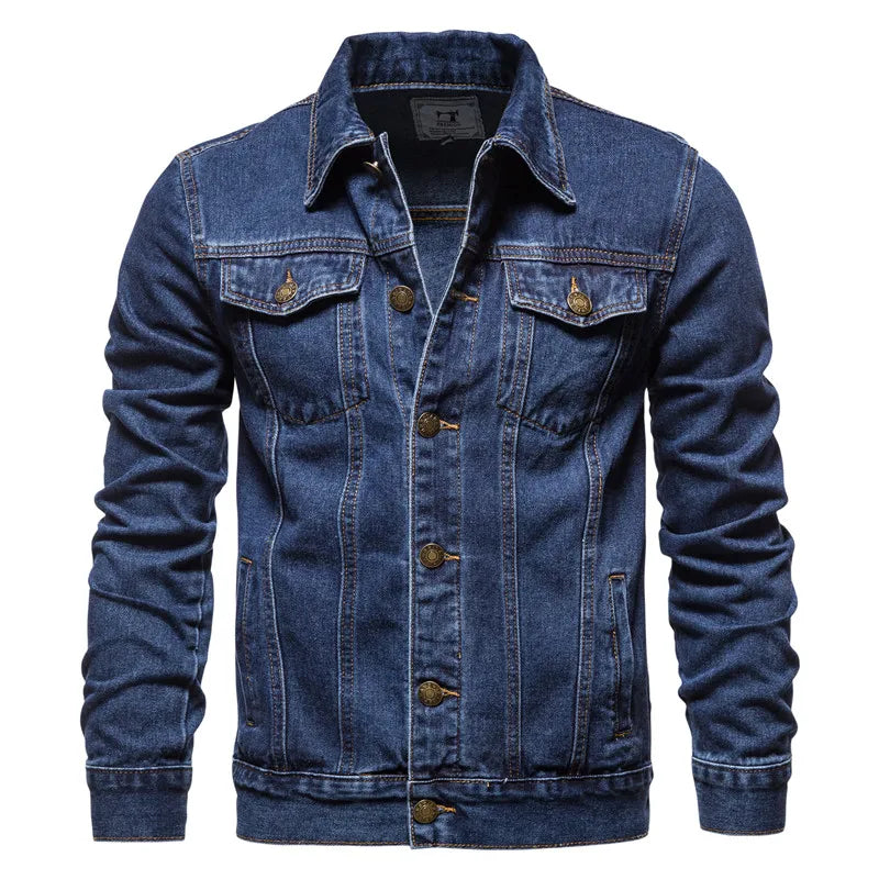 Men’s Slim Fit Denim Jacket – Vintage Motorcycle Style, Autumn Casual Cotton Coat