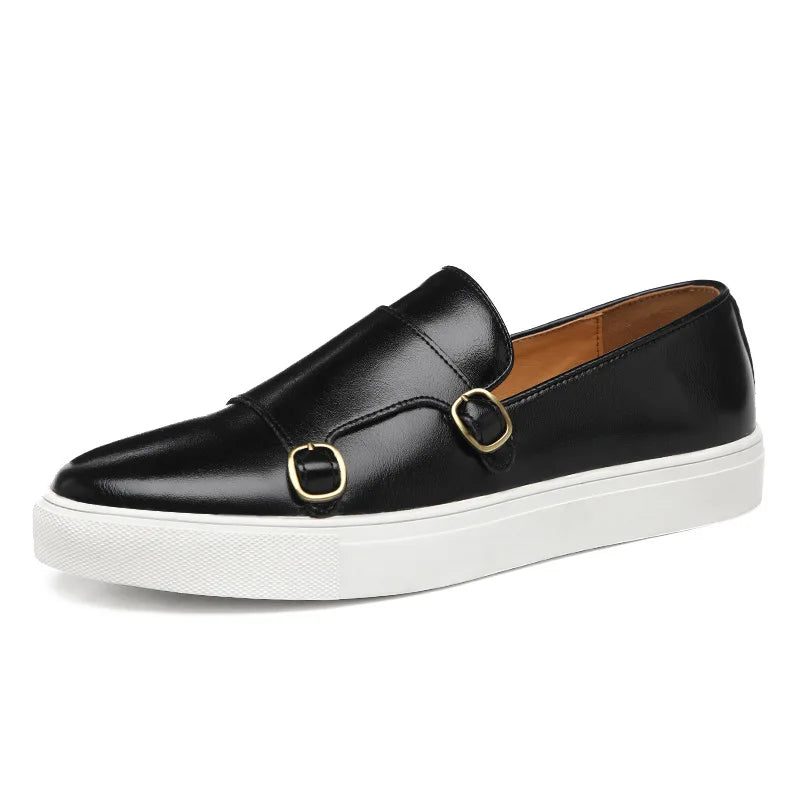 Men's Casual Leather Loafers – Retro British Style Slip-On Monk Strap Flats for Business & Daily Wear