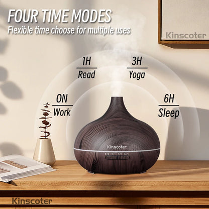 500ml Wood Grain Ultrasonic Aroma Diffuser – 7-Color LED, Remote Control, Humidifier & Timer