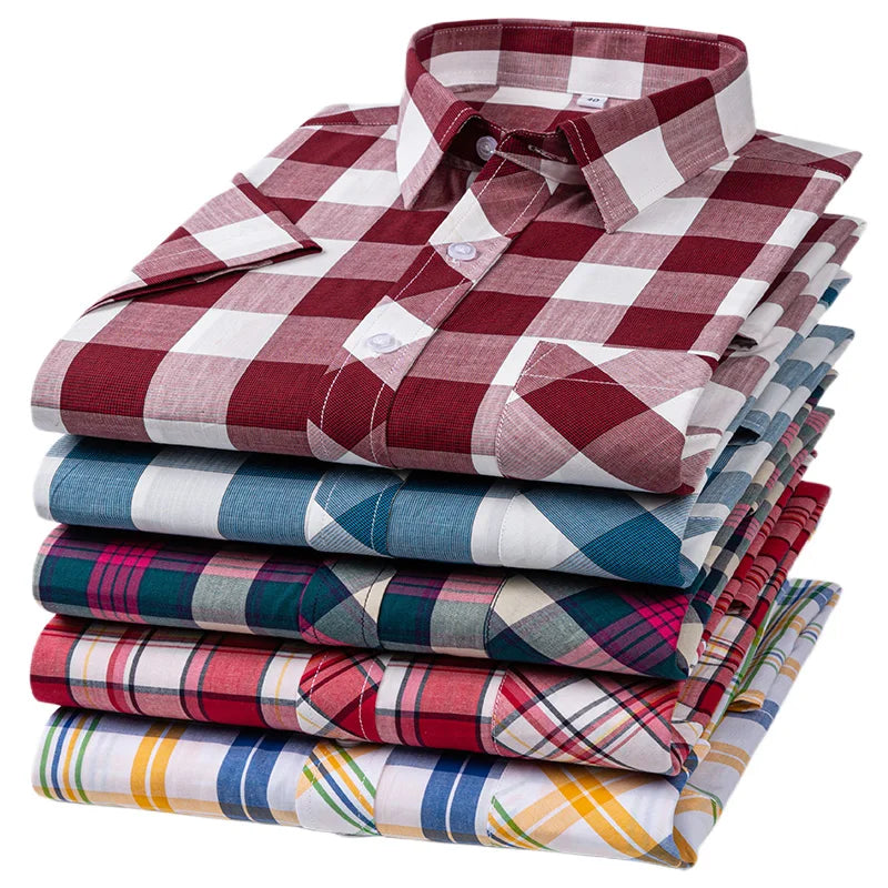 Plus Size 100% Cotton Plaid Short Sleeve Shirt for Men – Sizes Up to 8XL – Soft, Lightweight & Casual Summer Style