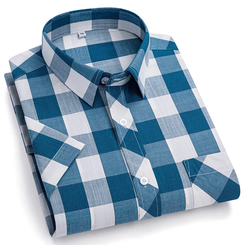 Plus Size 100% Cotton Plaid Short Sleeve Shirt for Men – Sizes Up to 8XL – Soft, Lightweight & Casual Summer Style