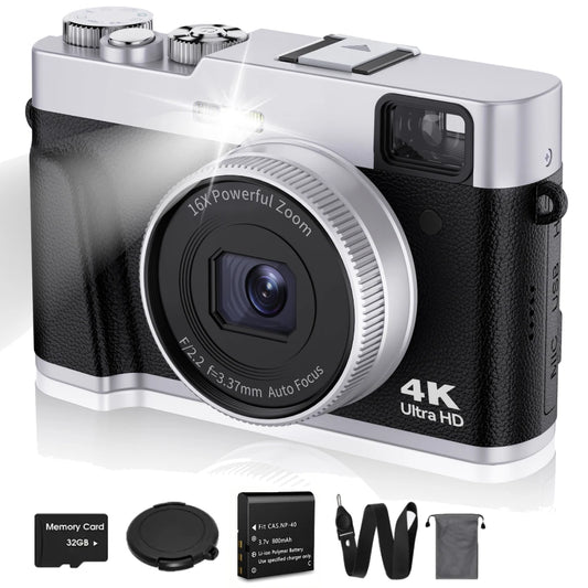 4K Digital Camera with Autofocus, 48MP, Vlogging Camera for YouTube, Anti-Shake Video Camera with Viewfinder & Flash