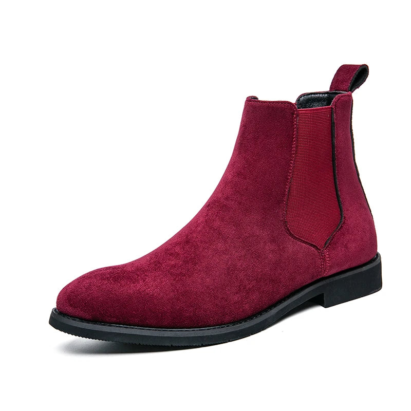 Trendy British Style Men’s Chelsea Boots – High Top Suede Leather Slip-On Ankle Boots for Spring & Autumn