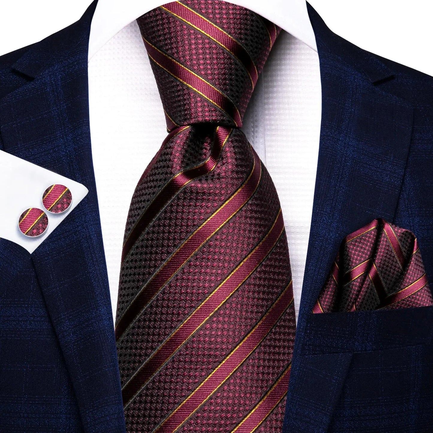 Men’s Elegant Paisley Tie Set – Jacquard Woven Necktie, Pocket Square & Cufflinks for Weddings, Business & Gifts