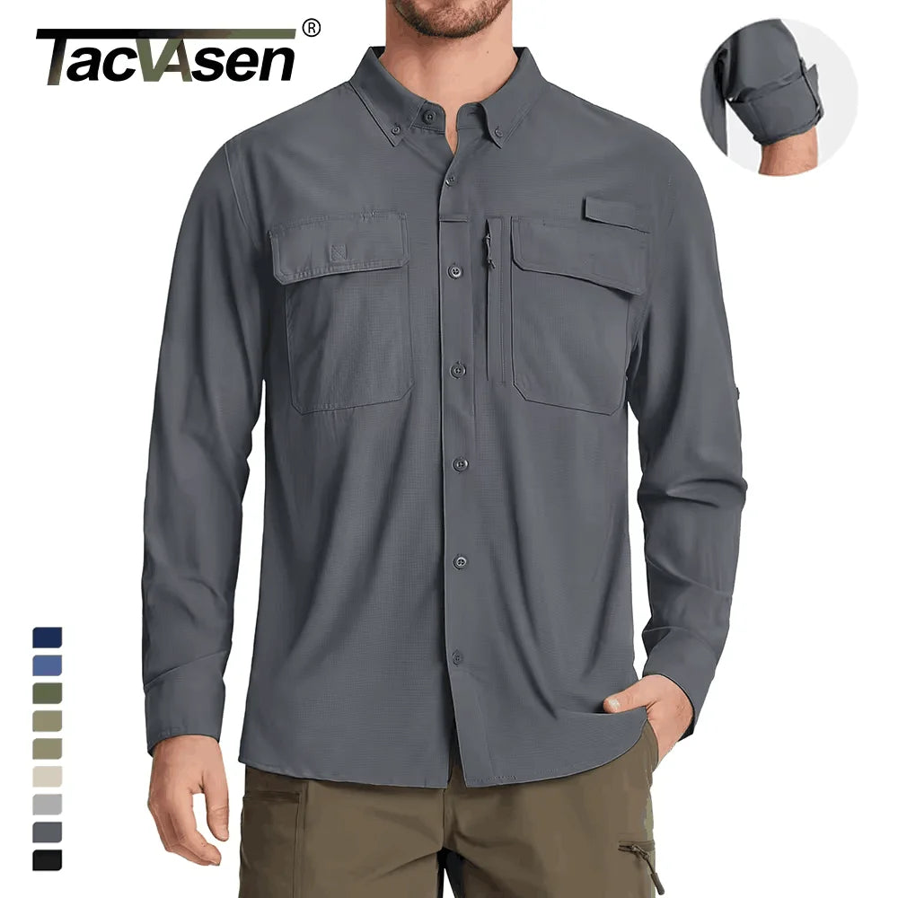 Men’s UPF 50+ Quick-Dry Long Sleeve Outdoor Shirt – Breathable, Lightweight Fishing & Hiking Cargo Top