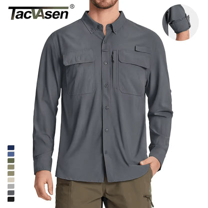Men’s UPF 50+ Quick-Dry Long Sleeve Outdoor Shirt – Breathable, Lightweight Fishing & Hiking Cargo Top
