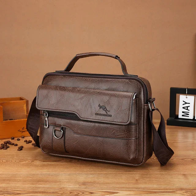 Luxury Kangaroo Brand Messenger Bags Men Leather Casual Crossbody Bag for Men Brown Black Business Shoulder Bag Male Handbag