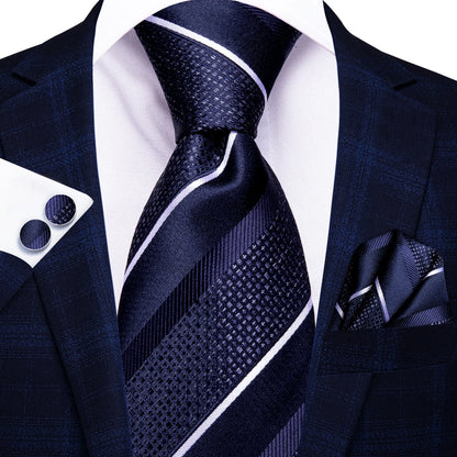 Burgundy Brown & Black Paisley Striped Silk Tie Set – Necktie + Pocket Square + Cufflinks – Formal Gift Set for Men