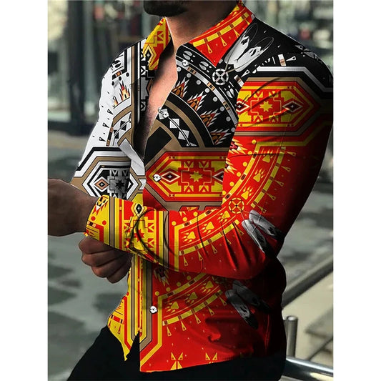 Luxury Floral Print Long Sleeve Shirt for Men – Casual Party Style, Button-Up Turn-Down Collar