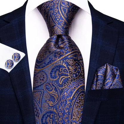 Paisley Men’s Silk Tie Set – Necktie, Pocket Square & Cufflinks – Elegant Gift for Weddings, Business & Parties